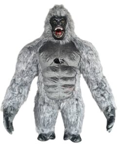 About this item PREMIUM DESIGN: Full-body inflatable gorilla costume with realistic grey fur covering, detailed facial features, and muscular chest design DURABLE CONSTRUCTION: Made with high-quality plush fur material and sturdy inflatable inner structure for long-lasting performance COMFORTABLE FIT: Features adjustable interior straps and ventilation system for extended wear during parties and events IMPRESSIVE SIZE: Life-sized gorilla suit creates a commanding presence with realistic proportions and imposing stature EASY MAINTENANCE: Spot-clean friendly furry exterior and convenient deflation system for compact storage when not in use