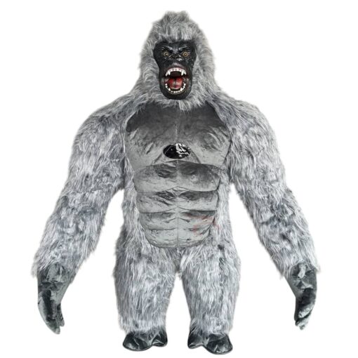 About this item PREMIUM DESIGN: Full-body inflatable gorilla costume with realistic grey fur covering, detailed facial features, and muscular chest design DURABLE CONSTRUCTION: Made with high-quality plush fur material and sturdy inflatable inner structure for long-lasting performance COMFORTABLE FIT: Features adjustable interior straps and ventilation system for extended wear during parties and events IMPRESSIVE SIZE: Life-sized gorilla suit creates a commanding presence with realistic proportions and imposing stature EASY MAINTENANCE: Spot-clean friendly furry exterior and convenient deflation system for compact storage when not in use